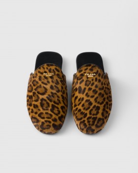 Prada Leopard-print Leather Mules Honey