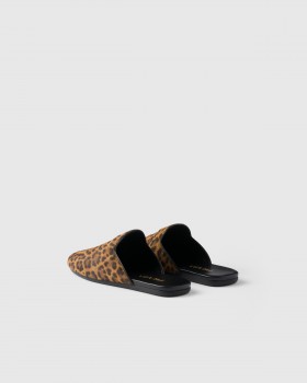Prada Leopard-print Leather Mules Honey
