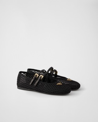 Prada Mesh Fabric Ballerinas Black