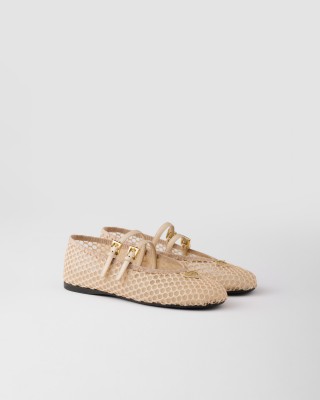 Prada Mesh Fabric Ballerinas Travertine Stone