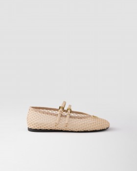 Prada Mesh Fabric Ballerinas Travertine Stone