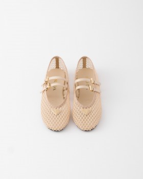 Prada Mesh Fabric Ballerinas Travertine Stone