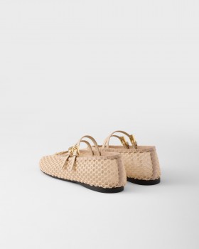 Prada Mesh Fabric Ballerinas Travertine Stone