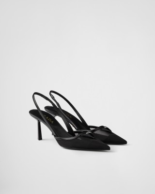 Prada Mesh Fabric Slingback Pumps Black