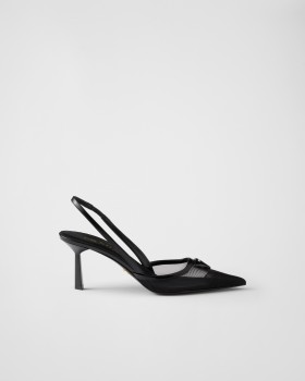 Prada Mesh Fabric Slingback Pumps Black
