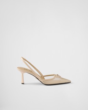 Prada Mesh Fabric Slingback Pumps Travertine Stone