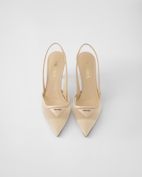 Prada Mesh Fabric Slingback Pumps Travertine Stone