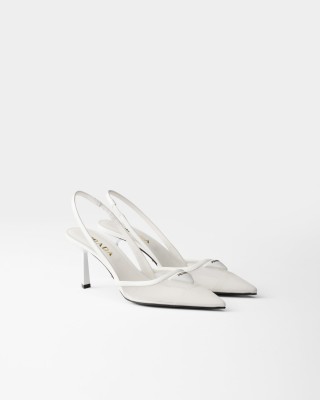 Prada Mesh Fabric Slingback Pumps White