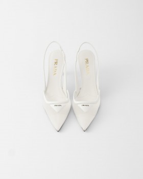 Prada Mesh Fabric Slingback Pumps White