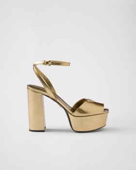 Prada Metallic Leather Platform Sandals Platinum