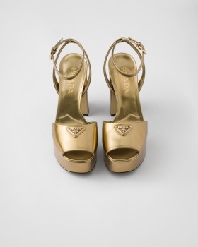 Prada Metallic Leather Platform Sandals Platinum
