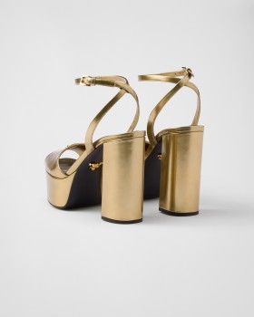 Prada Metallic Leather Platform Sandals Platinum