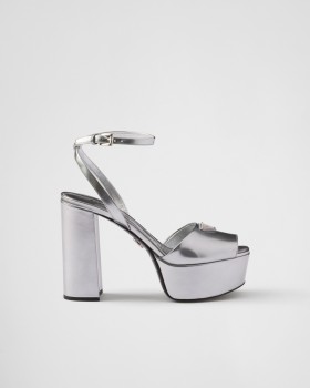 Prada Metallic Leather Platform Sandals Silver