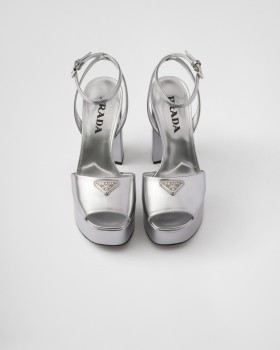 Prada Metallic Leather Platform Sandals Silver