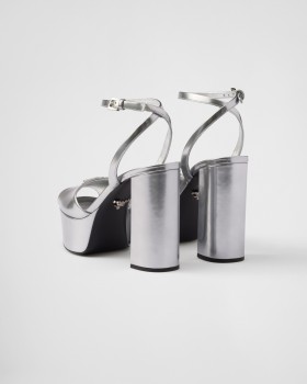 Prada Metallic Leather Platform Sandals Silver