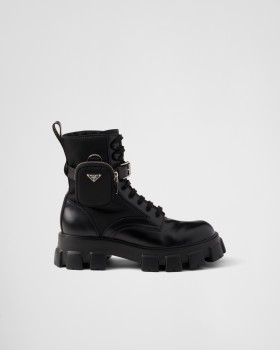 Prada Monolith Brushed Leather And Re-nylon Boots With Pouch Black