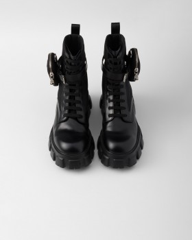 Prada Monolith Brushed Leather And Re-nylon Boots With Pouch Black