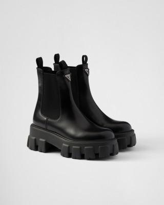 Prada Monolith Brushed Leather Chelsea Boots Black
