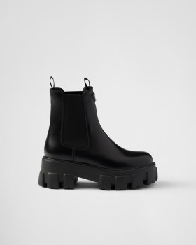 Prada Monolith Brushed Leather Chelsea Boots Black