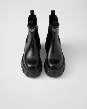 Prada Monolith Brushed Leather Chelsea Boots Black