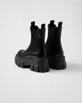 Prada Monolith Brushed Leather Chelsea Boots Black