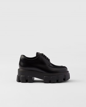Prada Monolith Brushed Leather Lace-up Shoes Black
