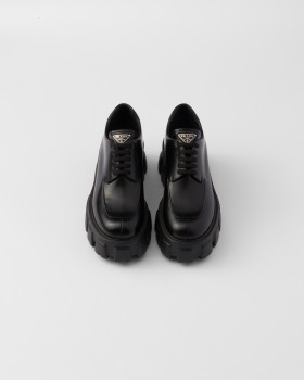 Prada Monolith Brushed Leather Lace-up Shoes Black