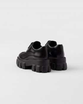 Prada Monolith Brushed Leather Lace-up Shoes Black