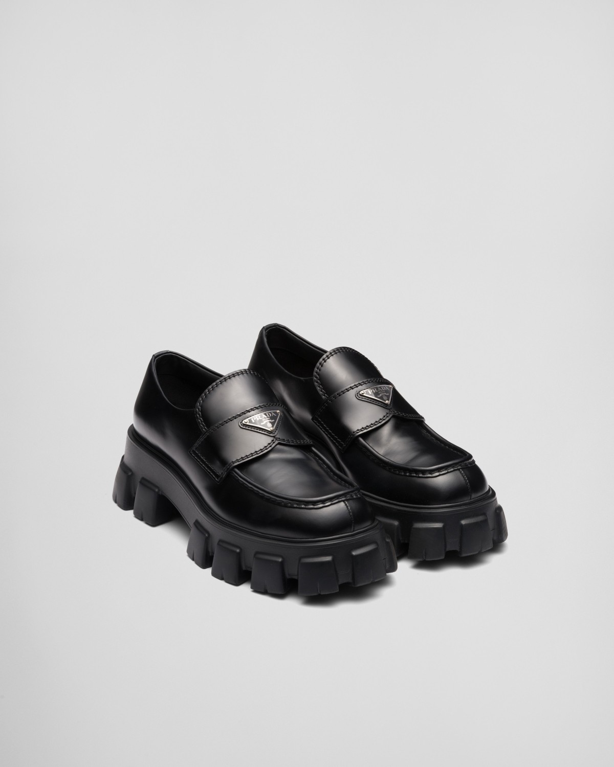 Prada Monolith Brushed Leather Loafers Black