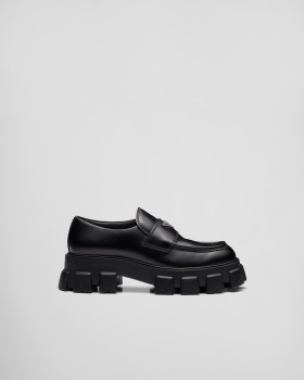 Prada Monolith Brushed Leather Loafers Black