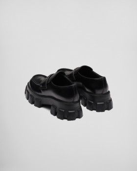 Prada Monolith Brushed Leather Loafers Black