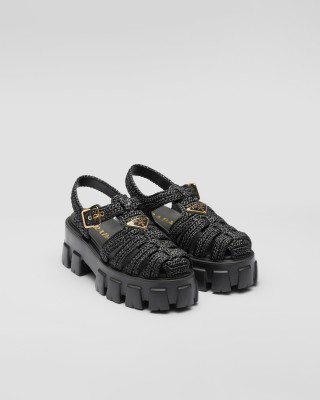 Prada Monolith Crochet Cage Sandals Black