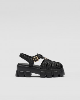 Prada Monolith Crochet Cage Sandals Black