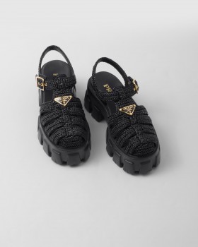 Prada Monolith Crochet Cage Sandals Black