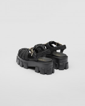 Prada Monolith Crochet Cage Sandals Black