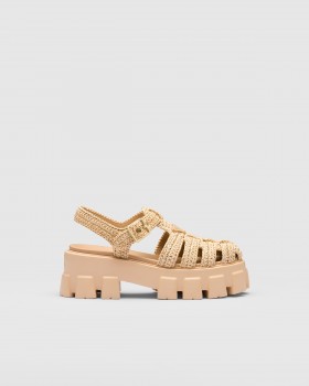 Prada Monolith Crochet Cage Sandals Natural