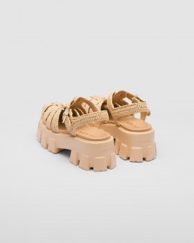 Prada Monolith Crochet Cage Sandals Natural