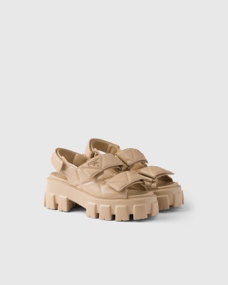 Prada Monolith Nappa Leather Sandals Sand Beige