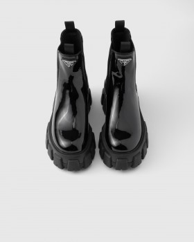 Prada Monolith Patent Leather Booties Black