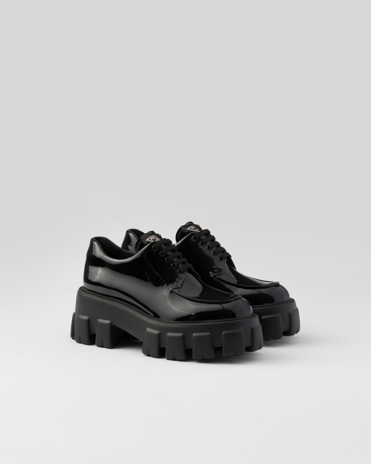 Prada Monolith Patent Leather Lace-up Shoes Black
