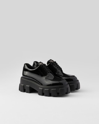 Prada Monolith Patent Leather Lace-up Shoes Black