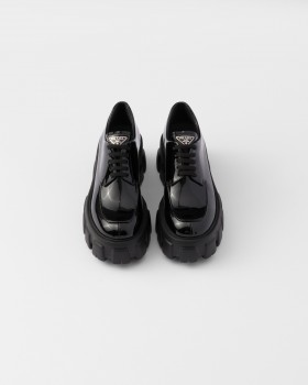Prada Monolith Patent Leather Lace-up Shoes Black