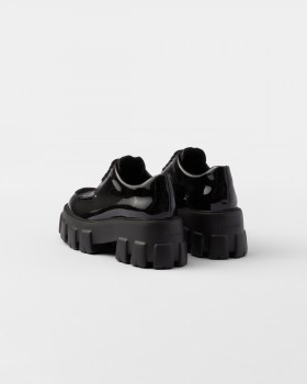 Prada Monolith Patent Leather Lace-up Shoes Black