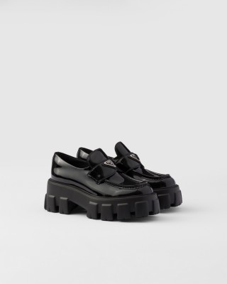 Prada Monolith Patent Leather Loafers Black