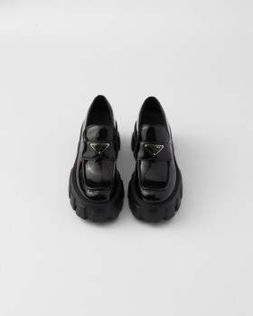 Prada Monolith Patent Leather Loafers Black