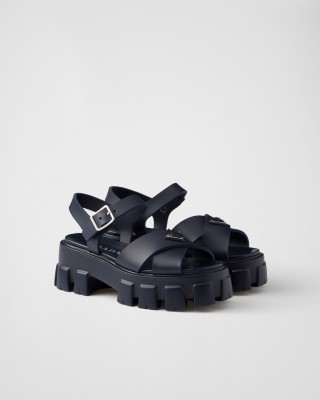 Prada Monolith Rubber Sandals Navy