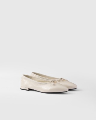 Prada Naplak Patent Leather Ballerinas Ivory