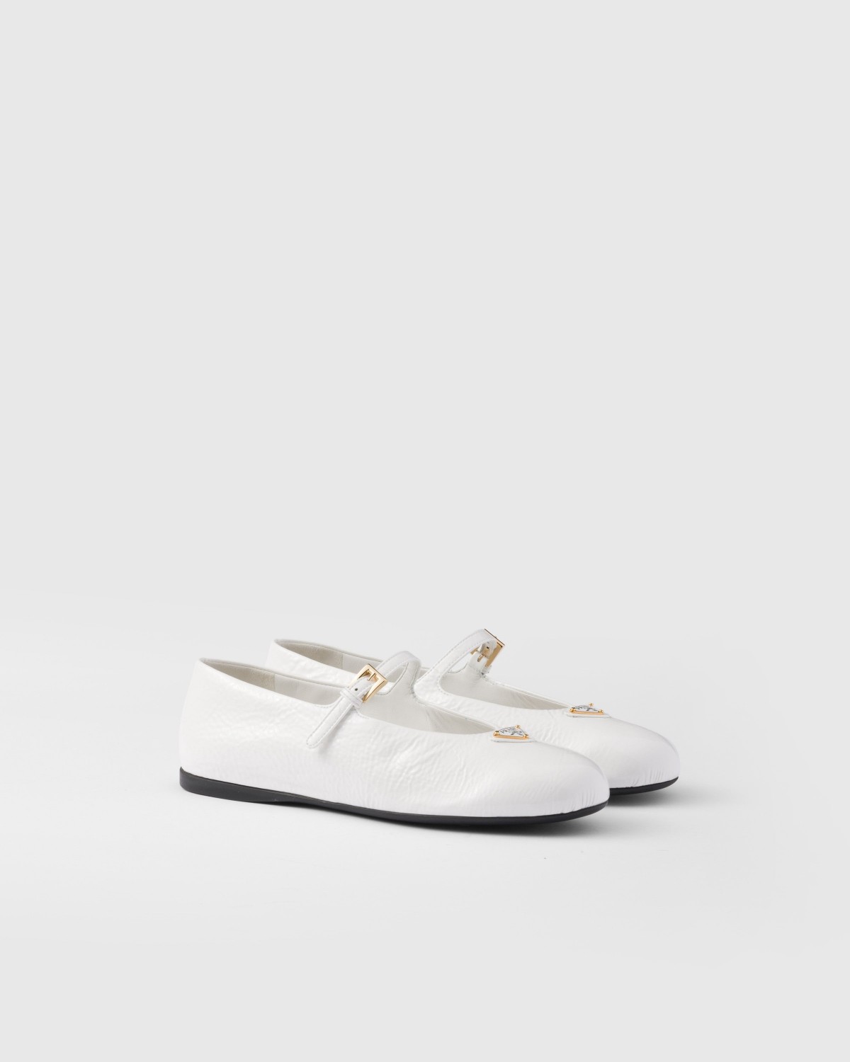 Prada Naplak Patent Leather Ballerinas White
