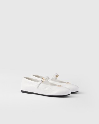 Prada Naplak Patent Leather Ballerinas White