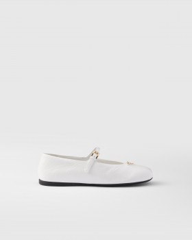 Prada Naplak Patent Leather Ballerinas White